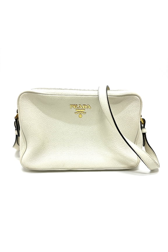 Pre-Owned PRADA Prada Pochette Logo Double Zipper Shoulder Bag Leather Women's White (Good)