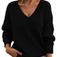 thumbnail image 1 of Chandail Femme Ample et à la Mode Col en V Chandail Décontracté Polyvalent Tricoté Aguichant, 1 of 1