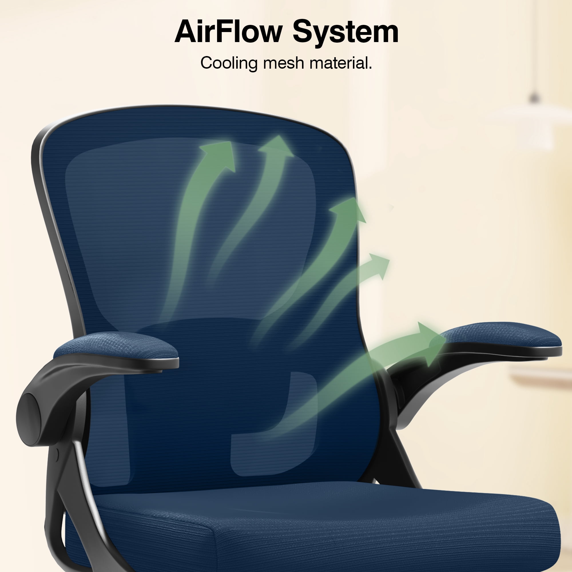 ATHOPE Office Chair Ergonomic Desk Chairs, Mesh Computer Chair with Flip-up Armrests, Adjustable Home Office Desk Chair with Lumbar Support Footrest Ring for Standing Desk, Navy Blue