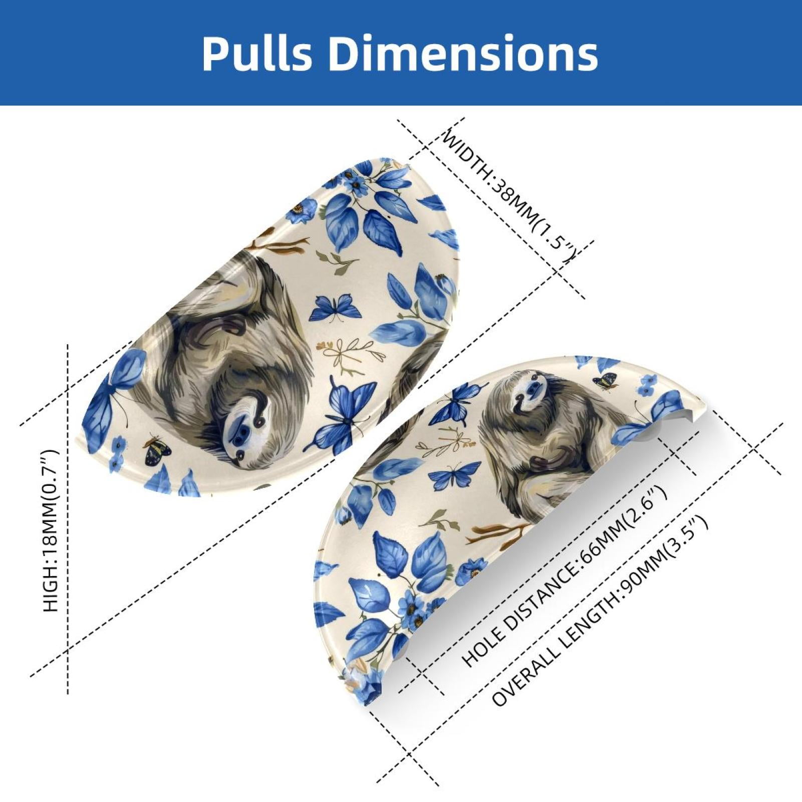 PhooArto 6 Pcs Cup Drawer Pulls, Sloths Blue Butterflies Pattern Shell Shape Handles Cabinet Knobs for Dresser Cupboard Closet Wardrobe with Screws