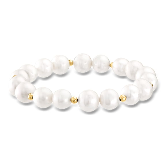 Ross-Simons 9-10mm Cultured Pearl Stretch Bracelet With 14kt Yellow Gold, Women's, Adult