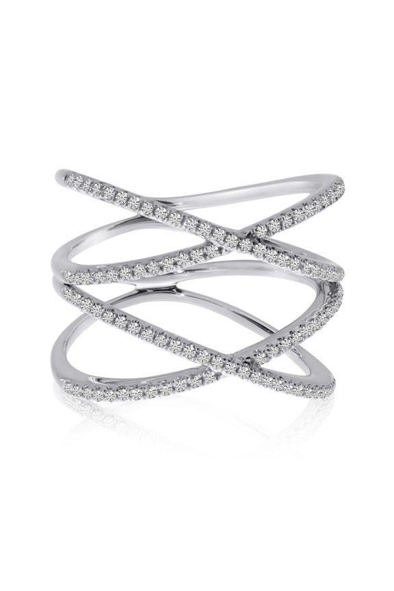 14k White Gold Double "X" Diamond Negative Space Ring