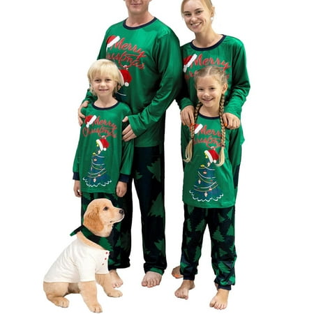 

Raruxxin Christmas Family Pajamas Long Sleeve Tree Crew Tops/Romper Long Pants Puppy Outfits Parent-Child Christmas Nightwear