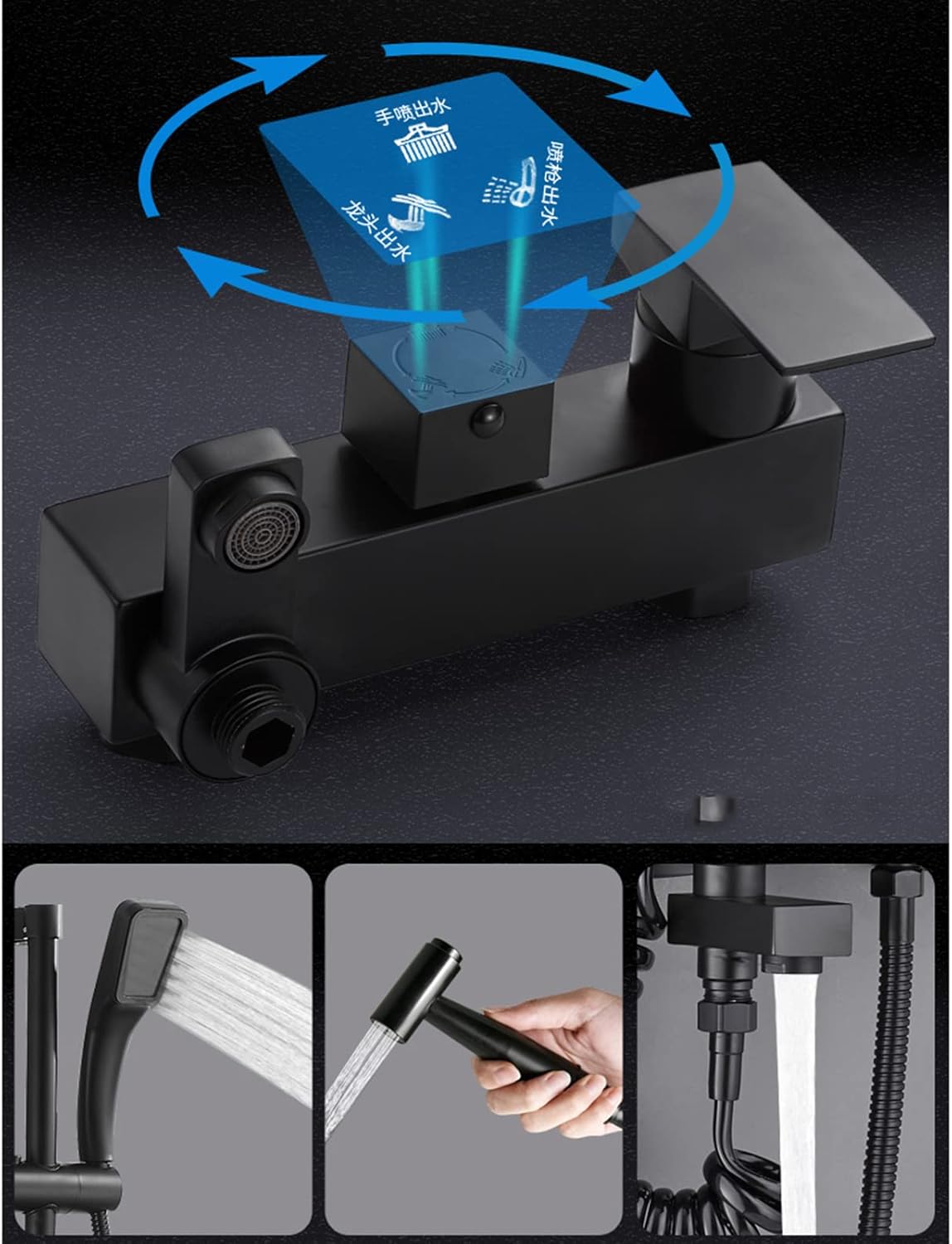 Bath Mixer Tap with Shower Attachment Bathtub Faucet Wall Mounted Black Faucet Hot and Cold Water Brass Hand Shower Bathroom Faucet