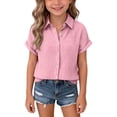 thumbnail image 2 of Resicozy Girls Button Down Linen Shirts for Kids Summer Short Sleeve Dress Shirts Uniform Blouse 3-13 Years Pink 160, 2 of 8