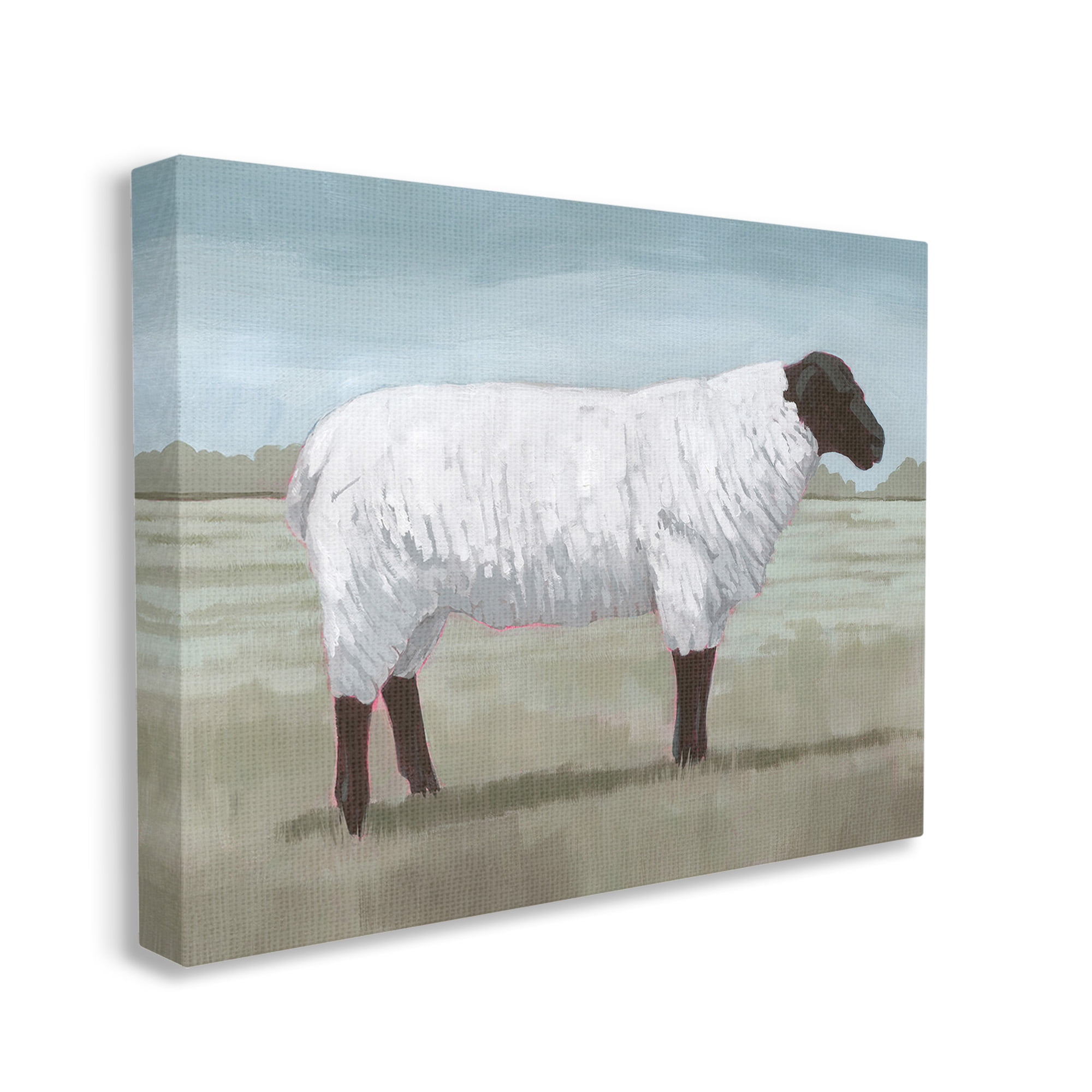 Stupell Industries Sheep on Farm Painting Animals & Insects Painting Gallery Wrapped Canvas Art Print Wall Art, 30 x 24