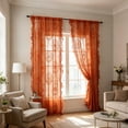 thumbnail image 6 of Ouuluon Sheer Curtains Floral Lace Curtain, Orange Rod Pocket Semi Transparent Embroidery Soft Light Filter Drapes for Bedroom Living Room Home Decor, 6 of 7