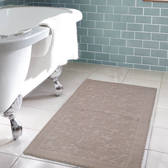 Jean Pierre Turkish Cotton Crochet 21x34 in. Bath Rug, Linen