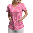 thumbnail image 1 of NIEWTR Women's V Neck Patterned Scrub Tops Breathable Medical Work Tunics with Pockets Stretch Fabric(Hot Pink,S), 1 of 5