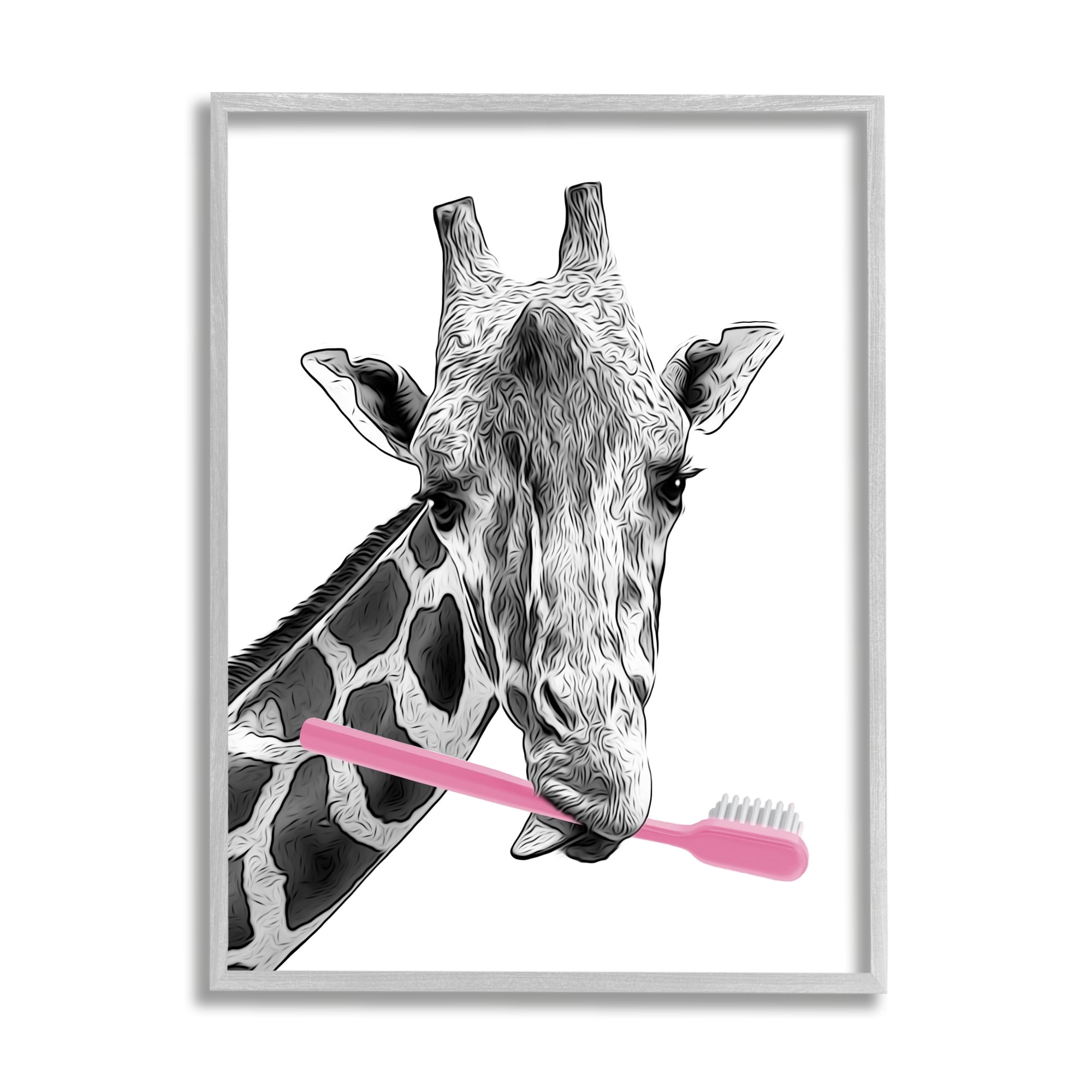 Stupell Industries Funny Animal Bathroom Toothbrush Animals & Insects Painting Gray Framed Art Print Wall Art