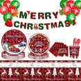 thumbnail image 3 of Juego de vajilla desechable para fiesta temática de Feliz Navidad, platos de papel, servilletas, vasos, mantel, decoración navideña para el hogar, Año Nuevo, 2023, 3 of 4