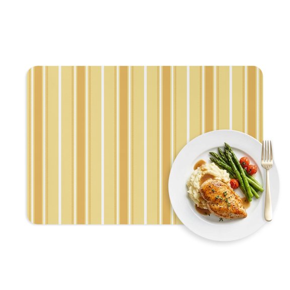 Placemats Set of 1, Minimalist Yellow Stripes Placemat Waterproof Oil-Proof Wipeable Table Mats 12x18in, Neutral Aesthetic Art Washable Place Mats for Kitchen Dining Table Party Outdoor