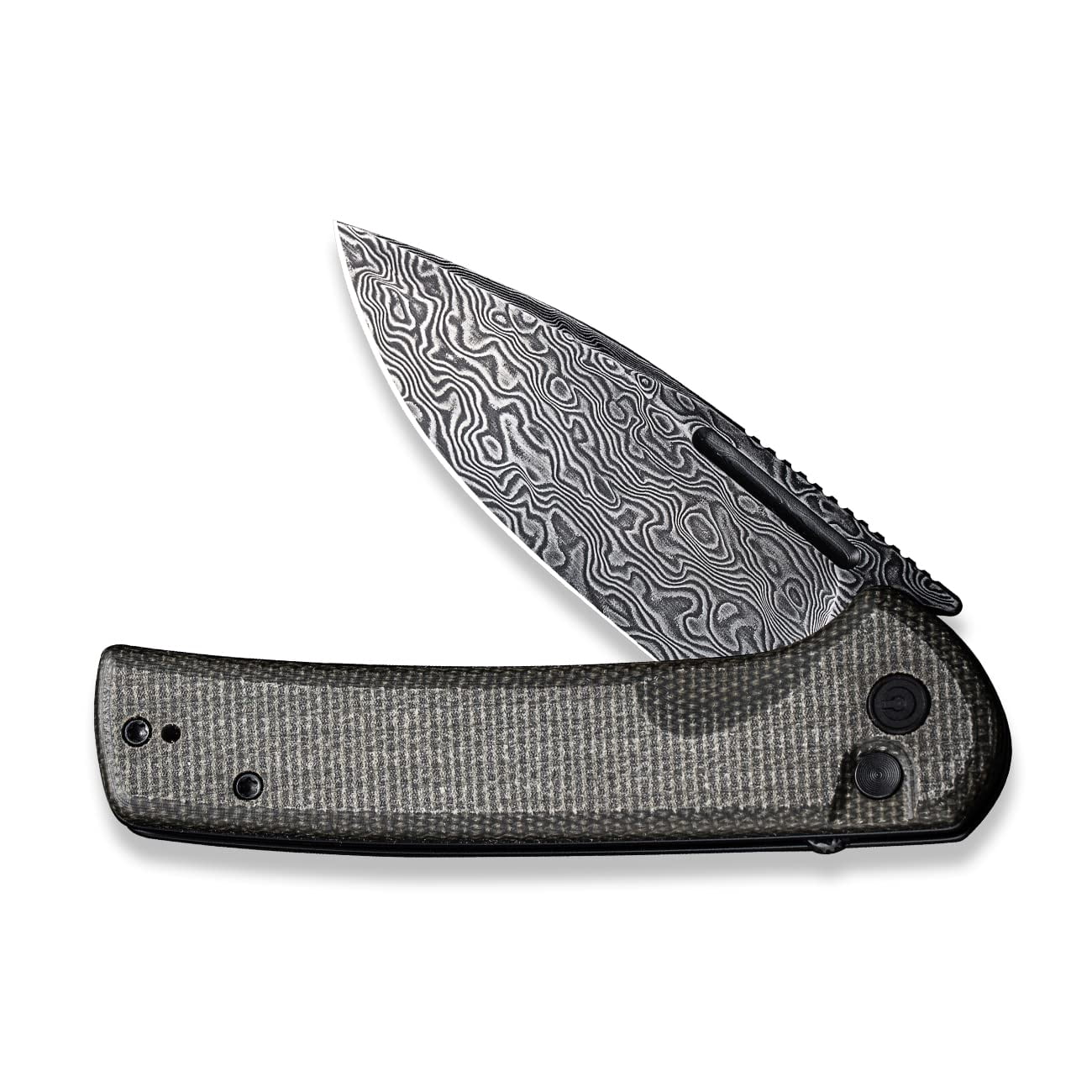 CIVIVI Pocket Knife Conspirator Button Lock Folding Knife 3.48" Damascus Blade, Dark Green Micarta Handle C21006-DS1