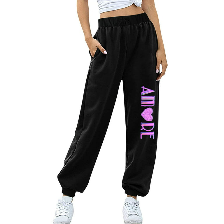 Bigersell Oversized Pants for Women Full Length Women Solid Print  Sweatpants High Waist Workout Wide Leg Pants Pocket Trousers Sporty  Athletic Fit Jogger Pants Flare Leggings for Ladies 