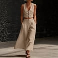 thumbnail image 4 of Guluxicc 2 Piece Womens Outfit Sets Sleeveless V Neck Button Down Vest with Wide Leg Pants Casual Matching Sets for Spring and Summer, 4 of 7