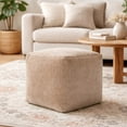 thumbnail image 2 of LR Home Medium Solid Farmhouse Indoor Cube Pouf, Beige, 18" x 18" x 18", 2 of 7