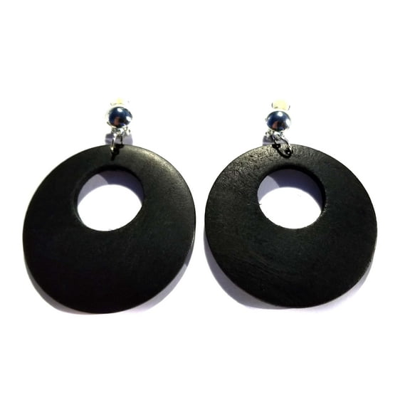 Clip-on Earrings Bohemian Wood Earrings Black Earrings 3.25 in L