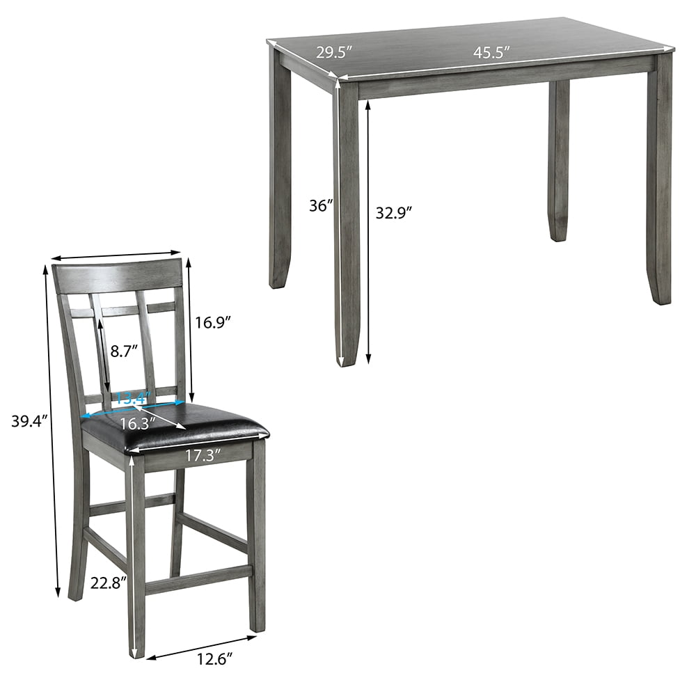 Kepooman 5 Pieces Vintage Counter-Height Dining Table Set, Antique Graywash Kepooman 5 Pieces Vintage Counter-Height Dining Table Set, Antique Graywash
