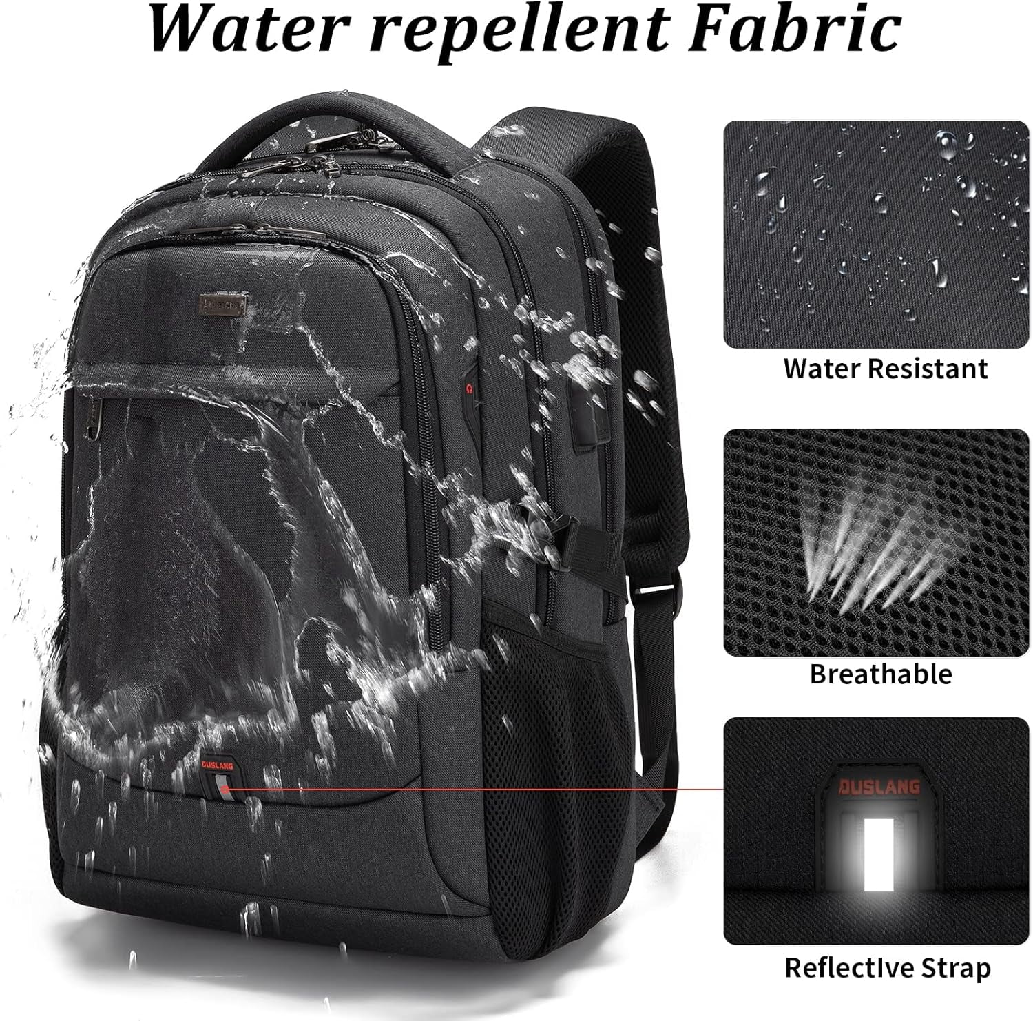 GlneYos Laptop Backpack for men,Business Travel backpack with USB Charging Port 18 inch laptop bag Water Resistant College Backpack Black
