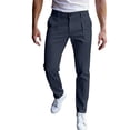 thumbnail image 3 of MXALUOB Men's Slim Fit Dress Pants Stretch Straight Leg Pleated Business Trousers with Button Closure Solid Color Classic Chino Pant, 3 of 7