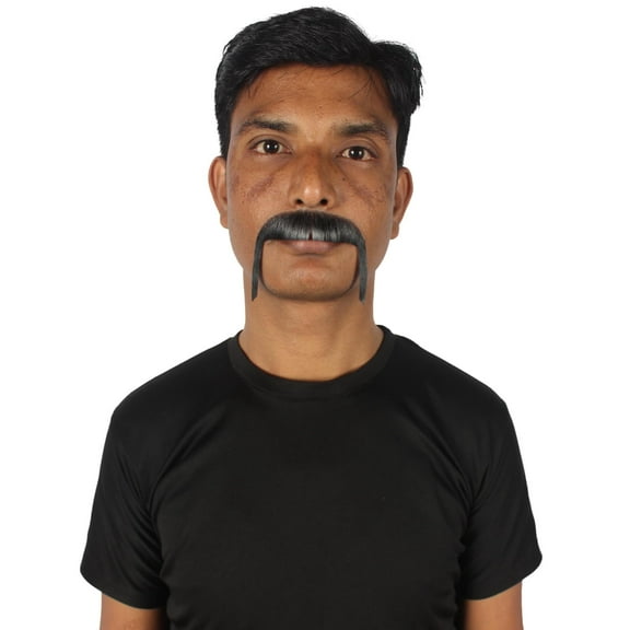HPO Adult Men's Fake Human Hair Handlebar Western Mustache | Black