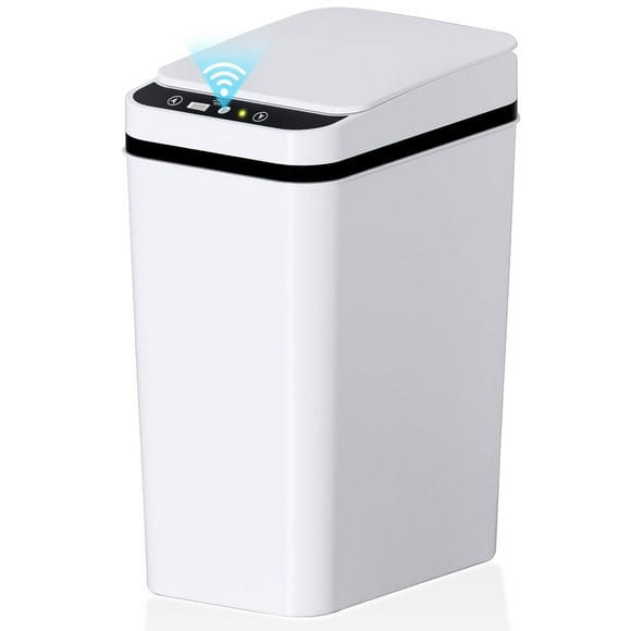 Bathroom Small Trash Can with Lid, 2.2 Gallon Touchless Automatic Garbage Can Slim Waterproof Motion Sensor Smart Trash Bin for Bedroom, Office, Living Room-White