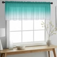 thumbnail image 2 of Teal Ombre Valance Curtains for Kitchen/Living Room/Bathroom/Bedroom Window, Rod Pocket Small Topper Half Short Window Curtains Voile Sheer Scarf, Turquoise White Gradient Modern Abstract Art 60"x18", 2 of 8
