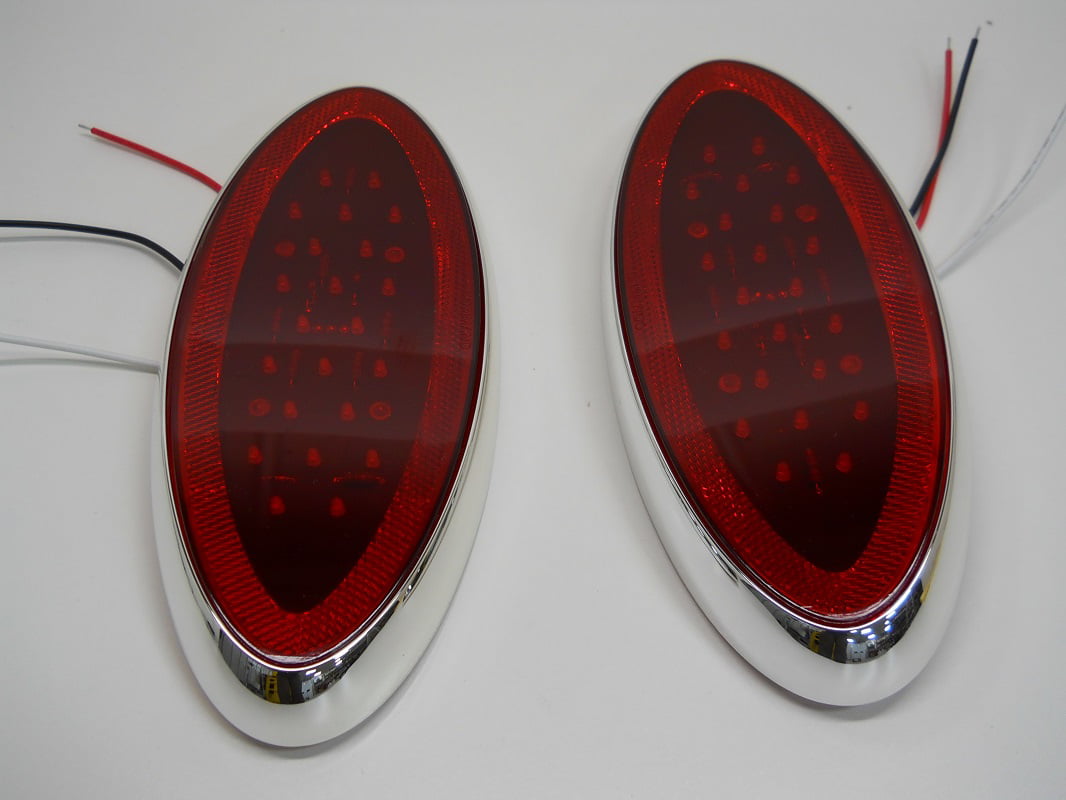 2 NOS KD752 Chrome/Red WAFFLE Lens Lights-Truck,Travel Trailer-Ford,Dodge,Chevy 