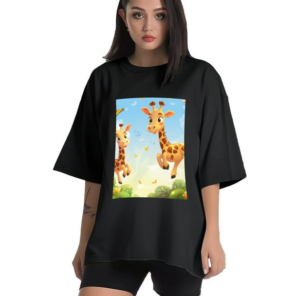 Plus Size Shirt for Women Black Tops for Women Short Sleeves Shirt for Women Giraffes T Shirt Crewneck Shirt for Women XS