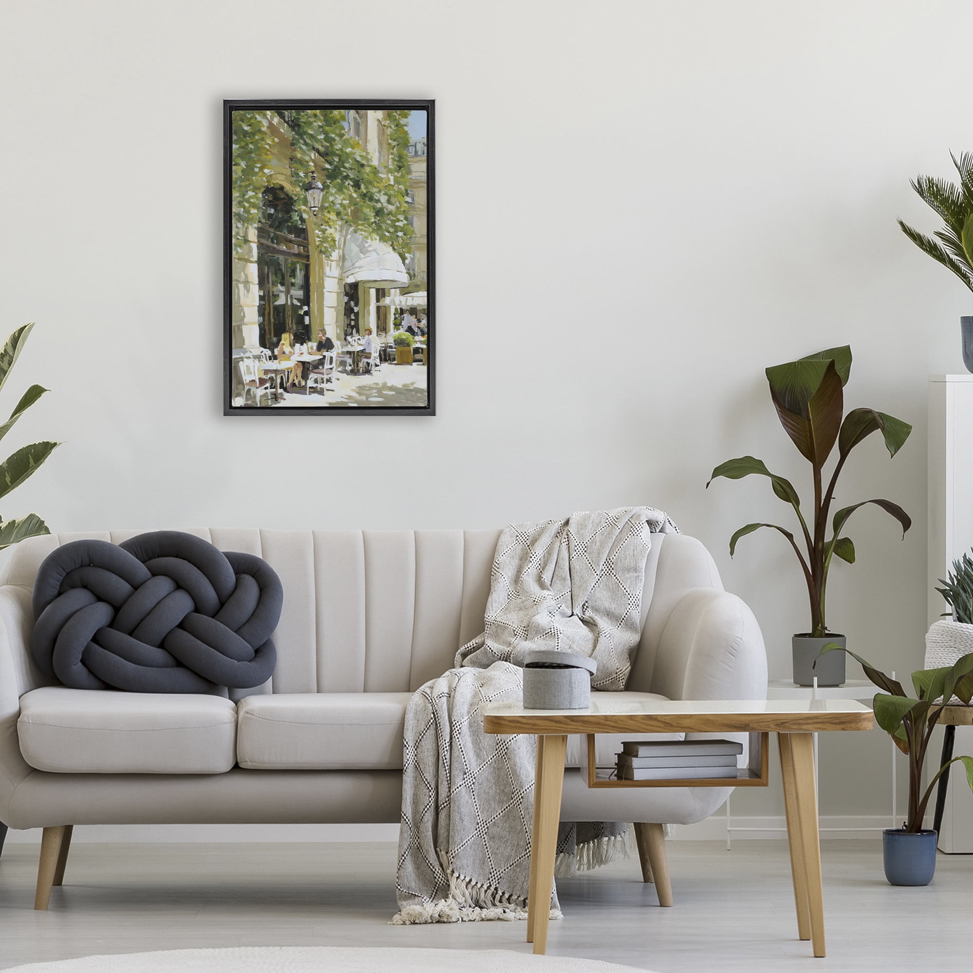 Stupell Industries Sunny Day Cafe Terrace Black Framed Floater Canvas Wall Art, design by Petal Prints Design
