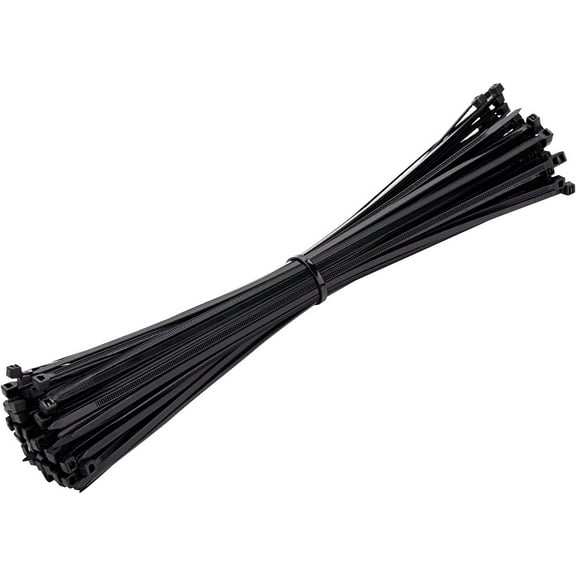 100 Pack of Black Cable Ties, 300mm x 3.6mm, 12" Long Premium Tie Wraps - Self Locking, Strong Nylon Zip Ties