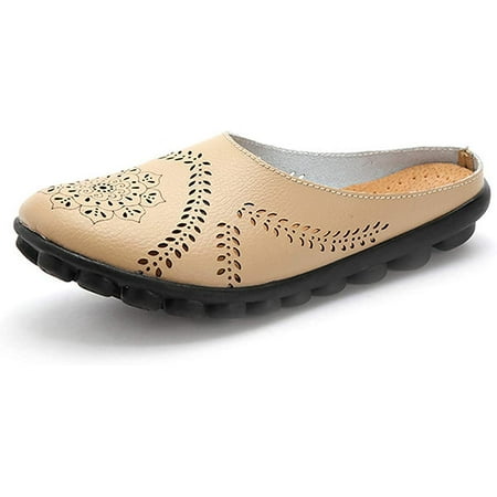 

Women s Leather Backless Lazy Loafers Flats Slip On Mules Walking Slipper Shoes