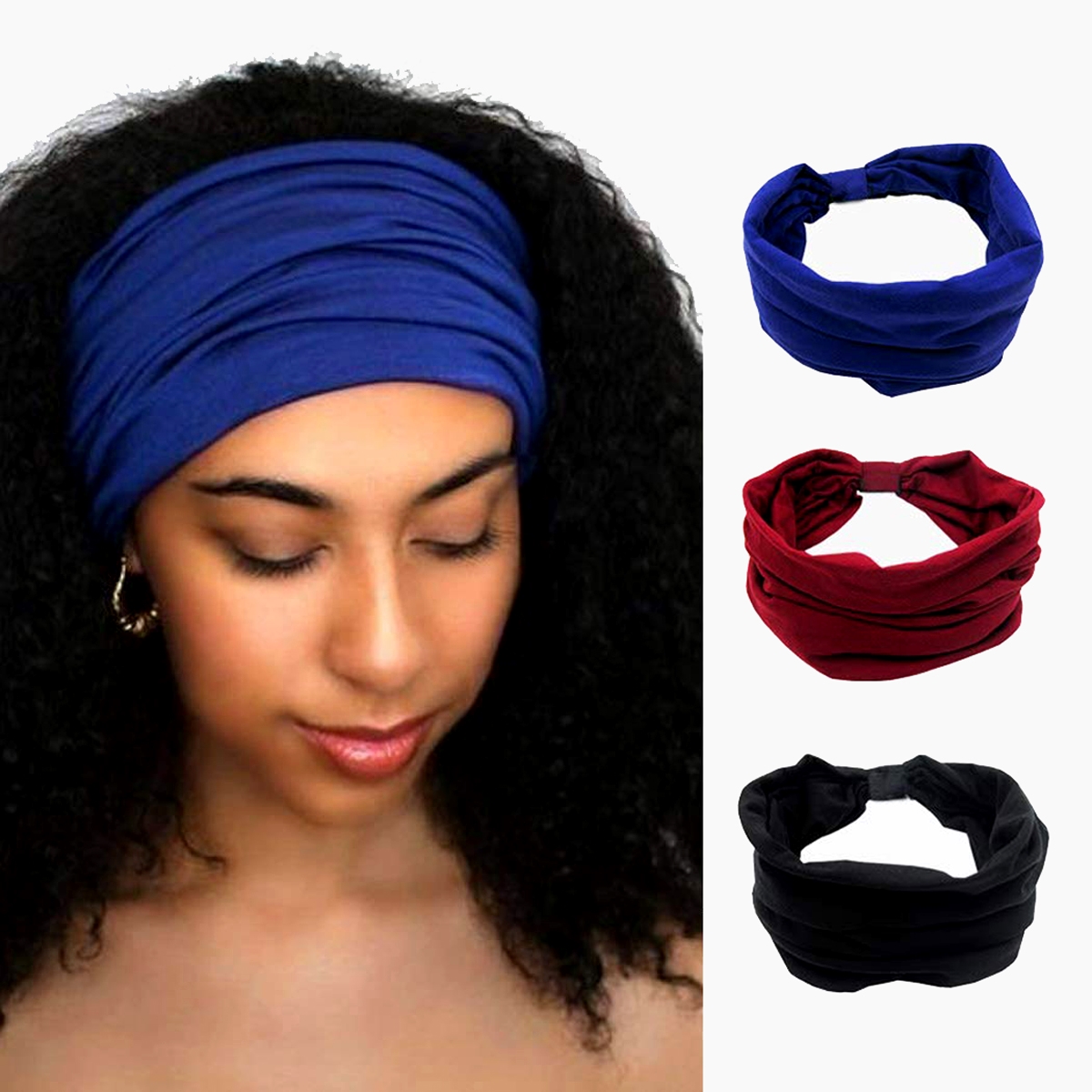 3 Pack African Headbands for Women Hair Scarf Knotted Hairbands Black Stylish Head Wraps Wide 
