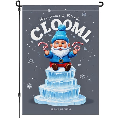 Washable Welcome Winter Large Garden Flag - Snow Cartoon Garden Flags Versatile Holly Trees Christmas Gnome Garden Flag for Outdoor - for Farmhouse Patio Backyard Decoration 28x40inch