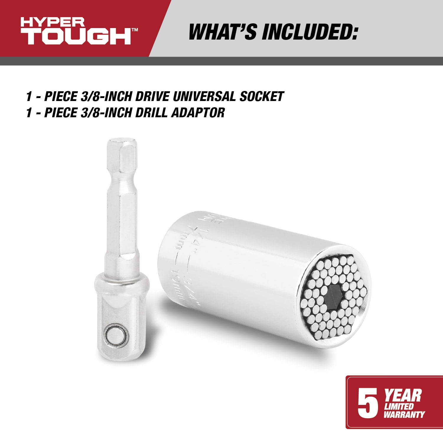Hyper Tough Universal Socket with Power Drill Adaptor, Fits 1/4-3/4 inch