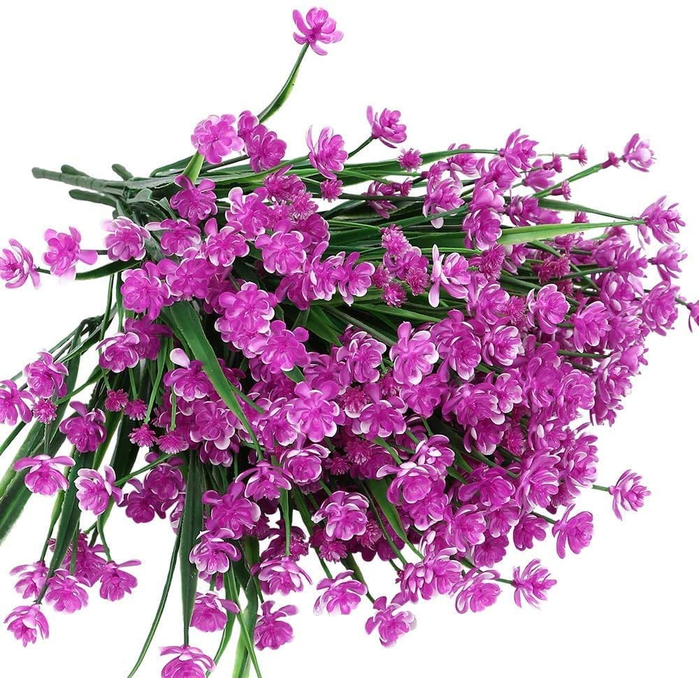 Sinhoon 16 Bundles Fake Artificial Flowers Outdoor for Decoration UV Resistant No Fade Faux Plastic Plants Garden Porch Window Box Décor Kitchen Office Table Vase(Fuchsia)
