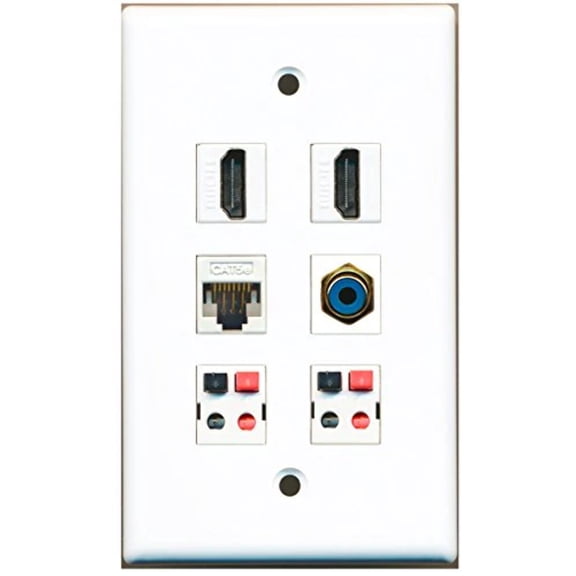 RiteAV - 2 HDMI 1 Port RCA Blue 1 Port Cat5e Ethernet White 2 Port Speaker Wall Plate