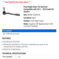 thumbnail image 2 of Front Right Outer Tie Rod End - Compatible with 2011 - 2018 Audi A8 Quattro 2012 2013 2014 2015 2016 2017, 2 of 2