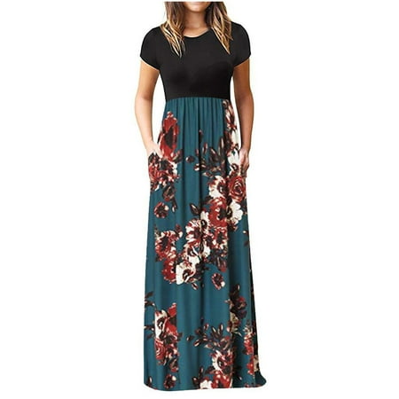 

Maxi Dress for Women Plus Size Dress for Women Women Fashion Round-Neck Casual Baggy Floral Print Short Sleeve Dress Long Skirt Dress Pants Women Sequin Dress for Women Clearance Green L