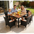 thumbnail image 2 of 7PCS Outdoor Rattan Table & Chairs Set, Wicker Patio Dining Set, outdoor Conversation Setwith Acacia Wood Top & Padded Cushions, suitable for garden backyard pool terrace, 2 of 10