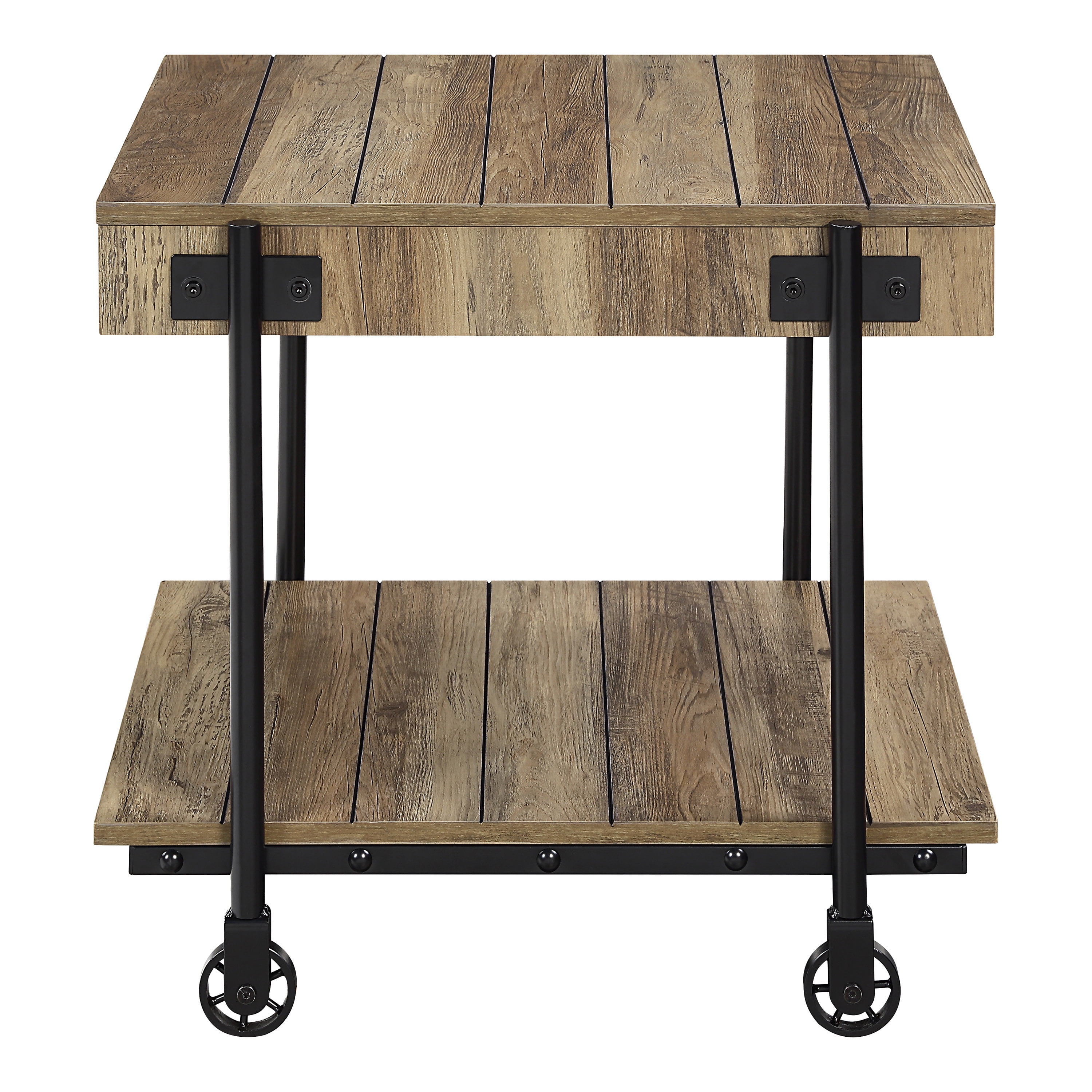Furniture of America Russe 1-Shelf Wood Rustic Oak End Table with Wheels