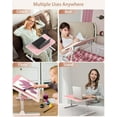 thumbnail image 6 of Adjustable Laptop Bed Desk, Potuopy Leather Bed Table Tray with Removable Stopper, Foldable Laptop Desk for Working Writing Drawing Eating on Couch Floor Bed, Pink(21.65"*13"), 6 of 12