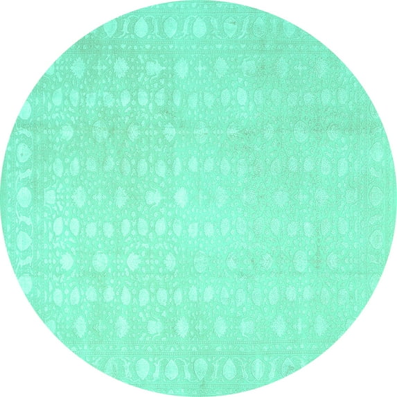 Ahgly Company Machine Washable Indoor Round Persian Turquoise Blue Traditional Area Rugs, 6' Round