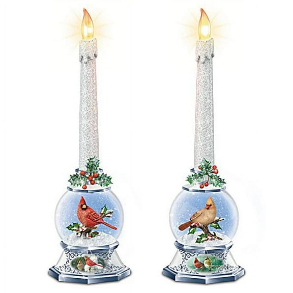 The Bradford Exchange Sculpted Cardinals Merry Messengers Lighted Snowglobe Flameless Candle Set Christmas Decoration by James Hautman 12.5-inches