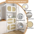 thumbnail image 4 of Storage Cabinet with Rattan Doors, Tall Freestanding Hutch Cabinet with Power Outlet,4 cabinet door, 4 of 5