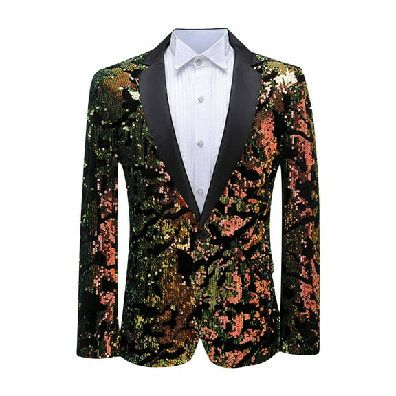 Mens Sport Coat Qiggri Men's Sequin Performance Ceremonial Dress Party Suit Single Breasted Suit Jacket
