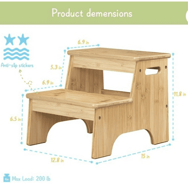 2 Step Stool for Toddlers, Heavy Duty Kids Step Stool for Bathroom Sink Kitchen Counter, Bamboo Wood Non-Slip Kid Children Potty Stepping Stool Seat with Handles for Toilet Bed