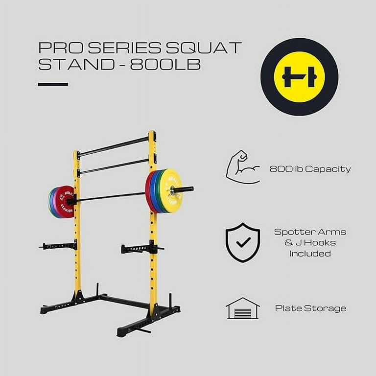 HULKFIT Pro Series Multi Function Adjustable Weightlifting Squat Stand Rack J Hooks Pull Up Bars Weight Plate Holders Resistance Band Pegs and