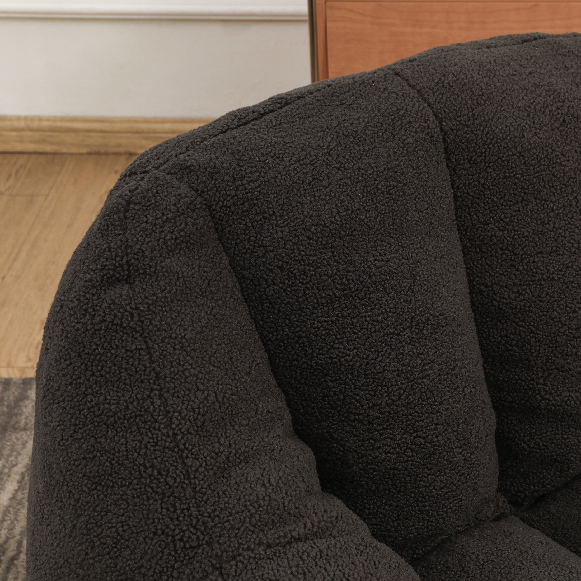 Noble House Halden Comfy Faux Fur Bean Bag Chair, Tufted Soft Memory Foam Lazy Sofa, for Living Room, Dark Gray