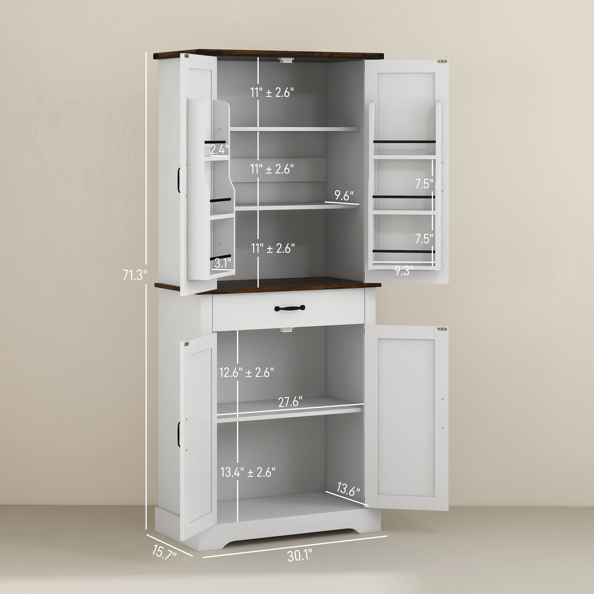 HOMCOM Tall Kitchen Pantry Cabinet, Farmhouse Storage Cabinet with Barn Doors, 6 Door Shelves, Drawer, Adjustable Shelves, Freestanding Cupboard